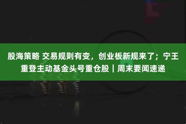 股海策略 交易规则有变，创业板新规来了；宁王重登主动基金头号重仓股｜周末要闻速递